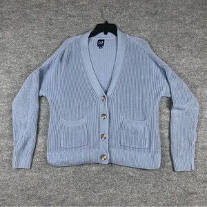 GAP Blue Shaker Stitch 100% Cotton Button Front Cardigan Sweater M